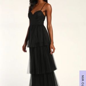 WORN ONCE* Lulu’s Tulle-y Amazing Black Tulle Sleeveless Bustier Maxi Dress